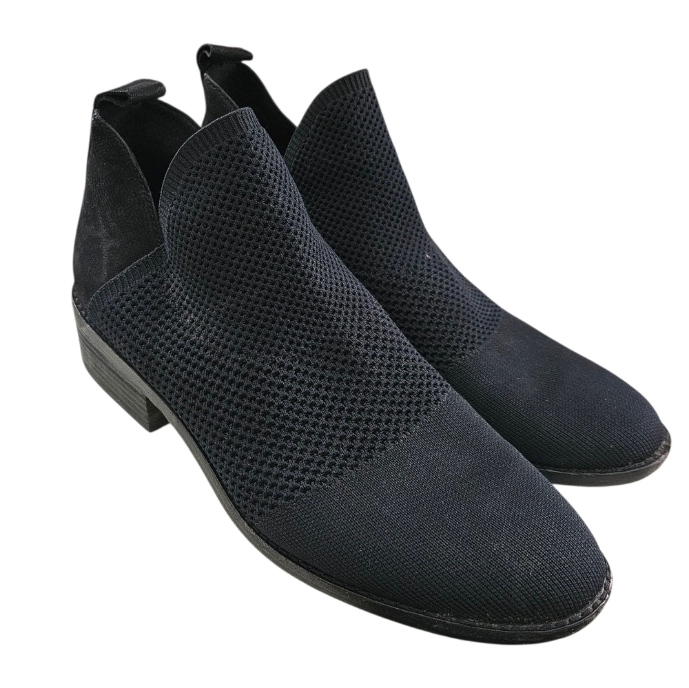 Eileen Fisher Rolla Black Ankle Booties Pull On Knit Suede Size 11